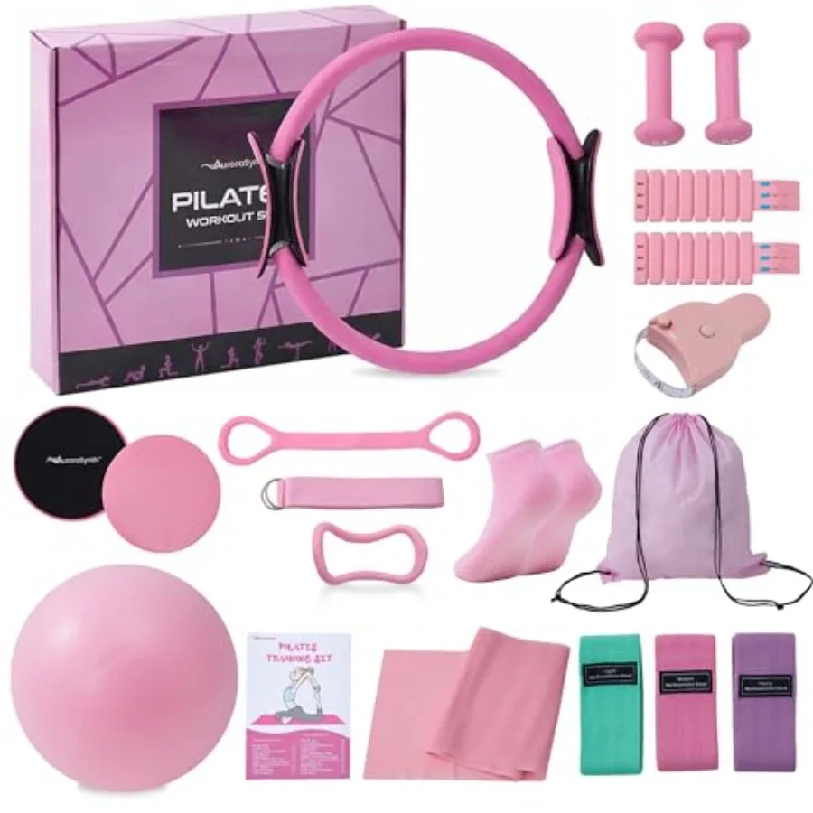 

Home Pilates Kit for Women with 14.5 Pilates Ring Ball Resistance Bands Ankle Weights Dumbbells Sliders Stretch Band Yoga Strap