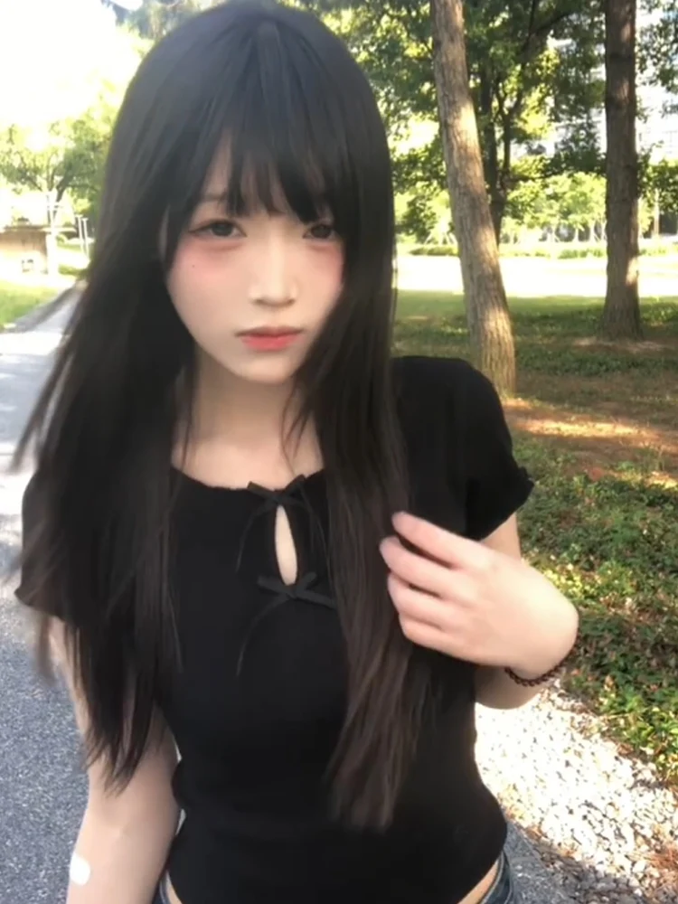 American Retro Hot Girl Knot ort Sve T-Shirt Damen Sommer Taille Cinching Schlankheits Vielseitiges Slim Fit Top