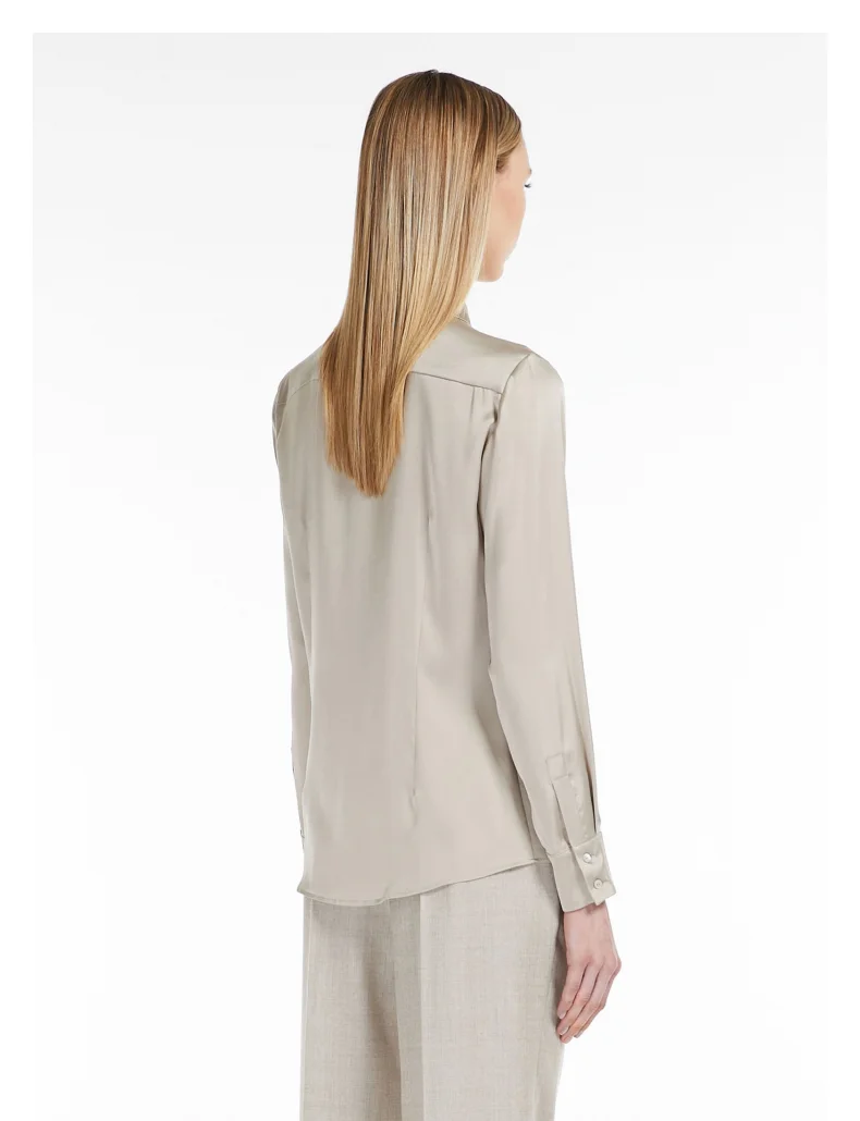 

Высококачественная шелковая женская весенне-летняя рубашка с длинным рукавом, 100% однотонный шелковый атлас цвета хаки, удобный топ, классическая женская одежда