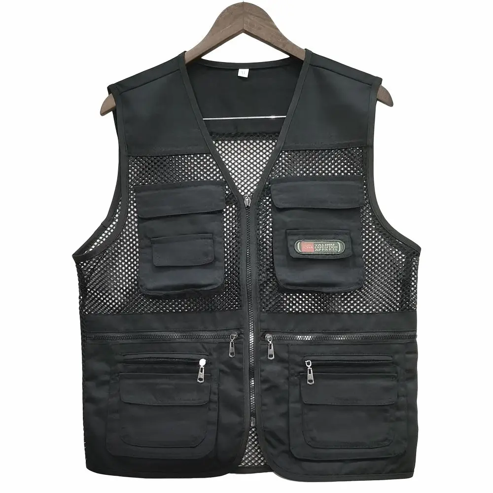 New Outdoor Solid Zipper Thin Coats Vest Men Lightweight Photography Tank Summer Leisure Multi Pocket Fishing Mesh Jackets 2023