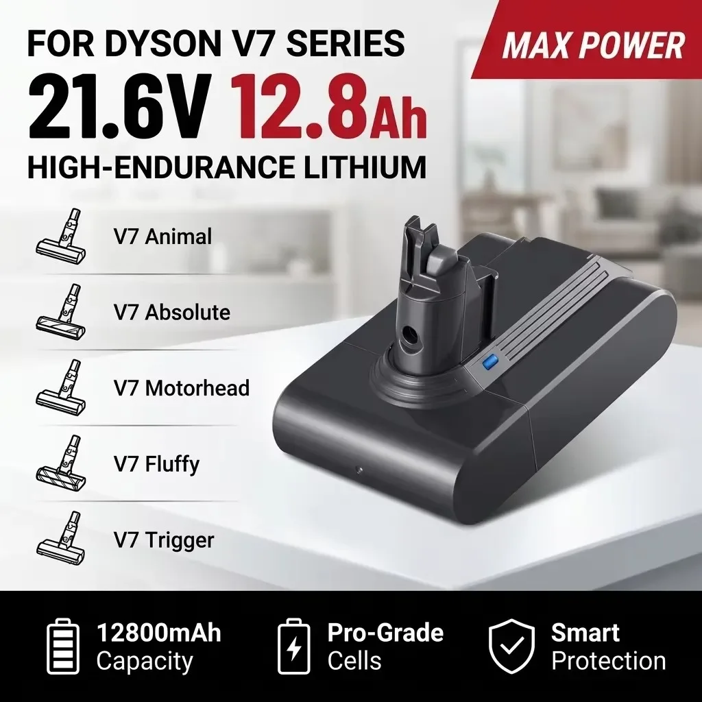 Batteria per aspirapolvere senza fili Dyson V7 SV11 Animal Pro, batteria agli ioni di litio da 21,6 V e 12800 mAh, ricambio per batteria di aspirapolvere.