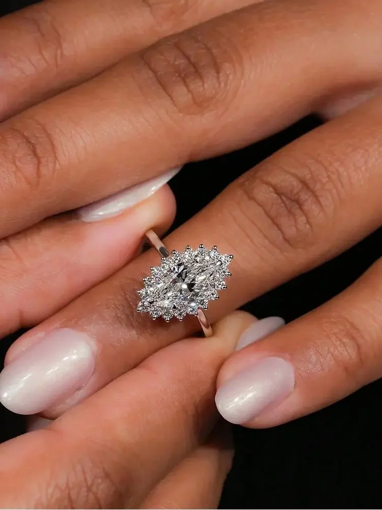 925 Sterling Silver Simplicity Marquise Surround Zircon Ring For Women Engagement Wedding Luxury High Quality Fine Jewelry