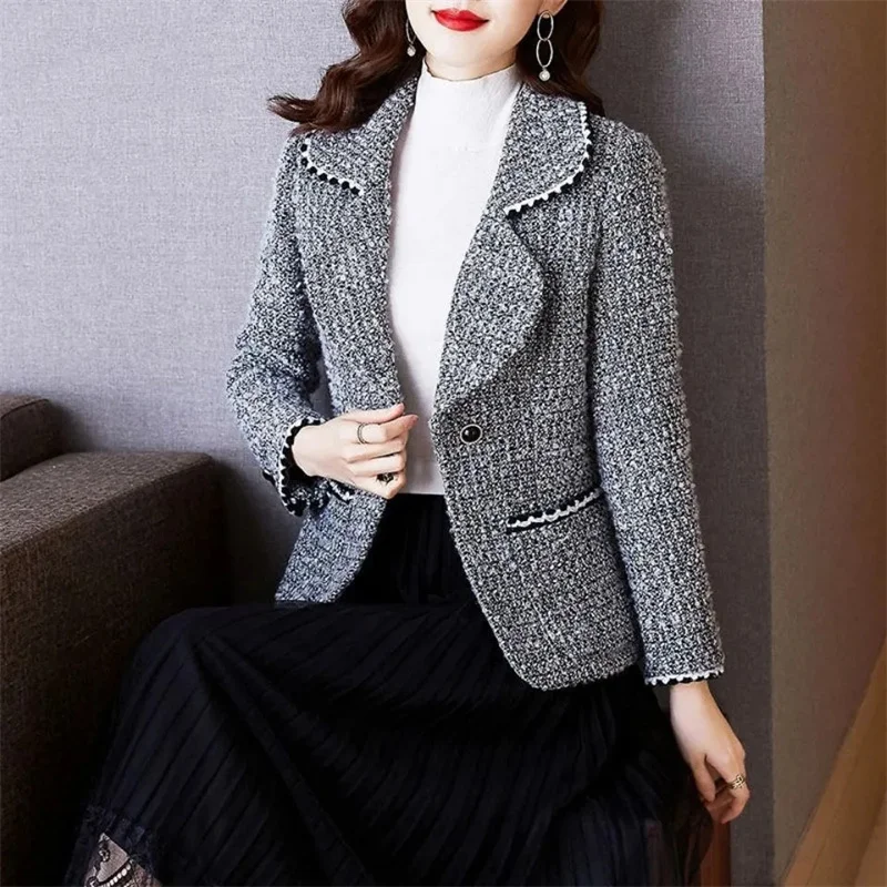 Woolen Coat Women\'s 2023 Early Spring Latest Western Style All-Match Short Women\'s Wool Suit Jacket Short Coat Female Blazer 888