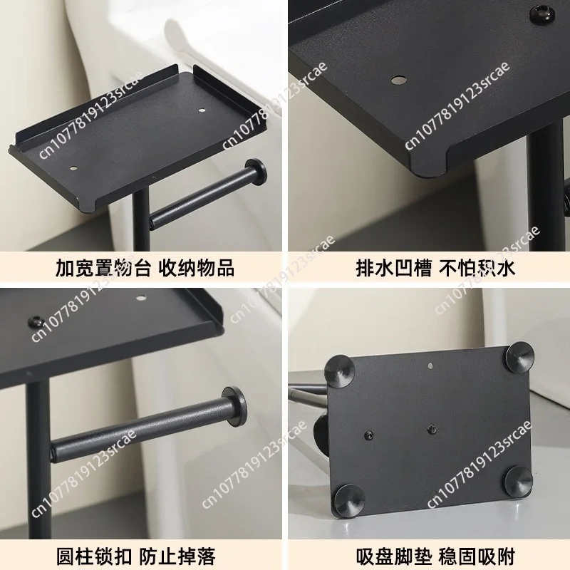 Drill-Free Floor Standing Stainless Steel Toilet Roll Holder Bathroom Tissue Storage Rack