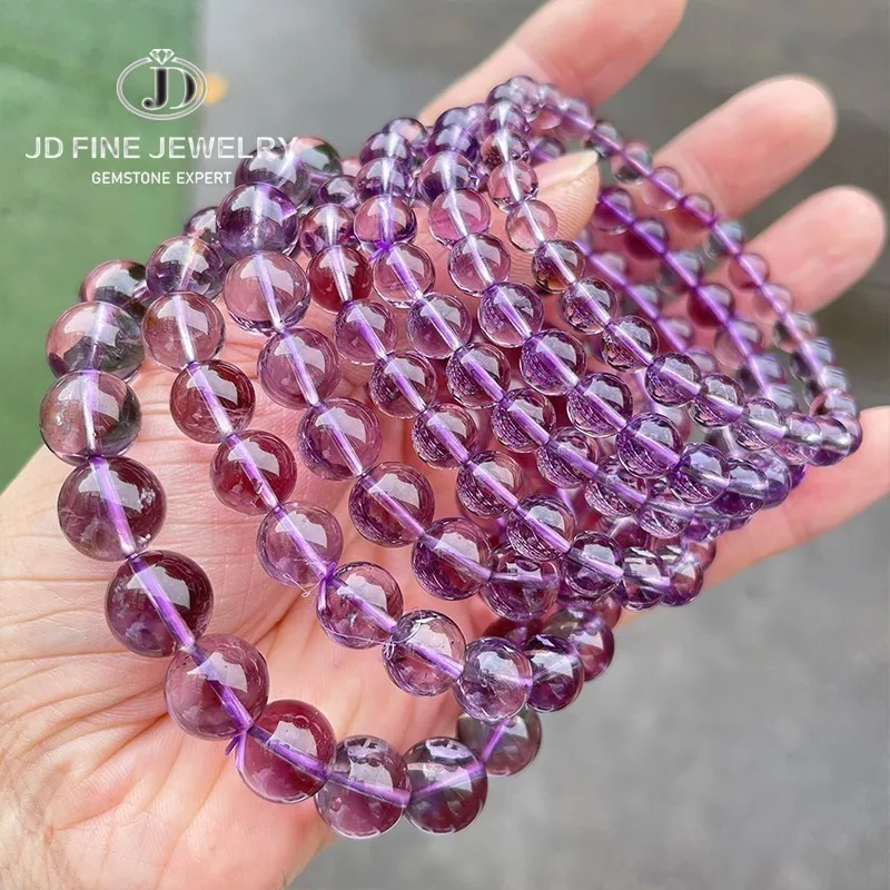 JD 7A Natural Brazilian Ice Amethyst Bead Bracelets Women Light Purple Energy Crystal Stone Strand Bracelet Reiki Healing Gifts