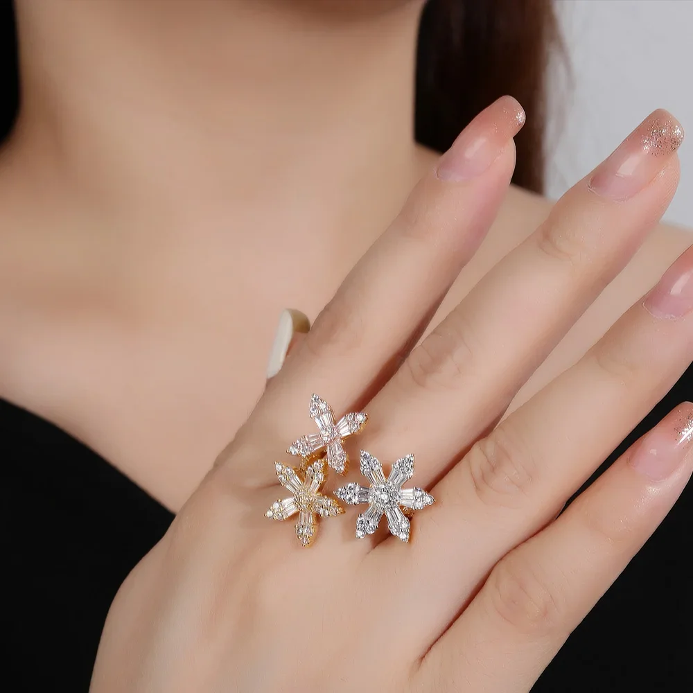 Cincin Wanita Zirkonia Kubik Tipe Daun Sederhana Mode Permata Perhiasan Pernikahan & Pertunangan Pengantin Keluaran Baru 2025 Diskon Besar