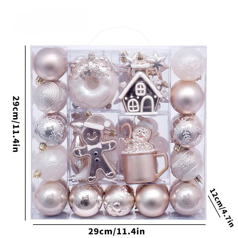 

74pcs Christmas Ball Gingerbreadman Set Champagne Red Green Baubles Xmas Tree Hanging Decoration Pendant for Navidad Noel Party