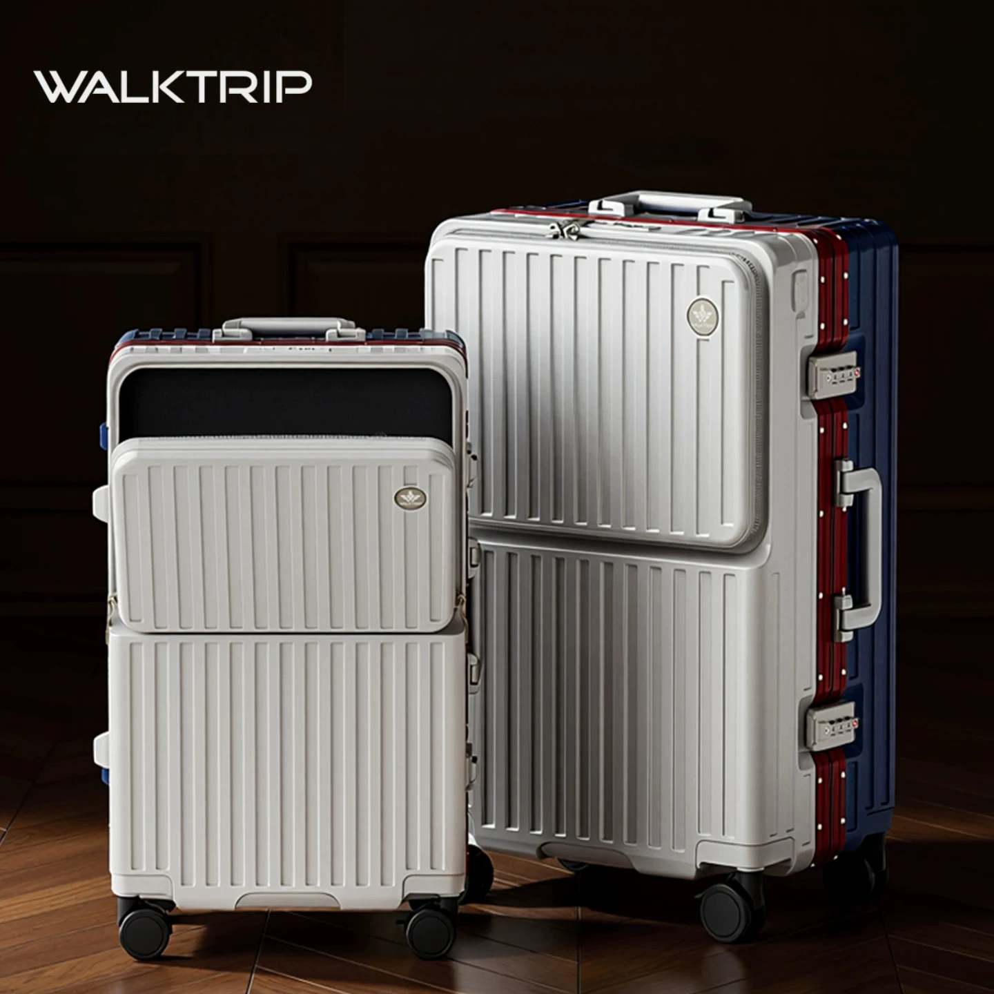 Front Opening Pocket Suitcase PC Material Travel Rolling Luggage with Aluminum Frame TSA Lock Cup Holder Charging Port 20/24/26