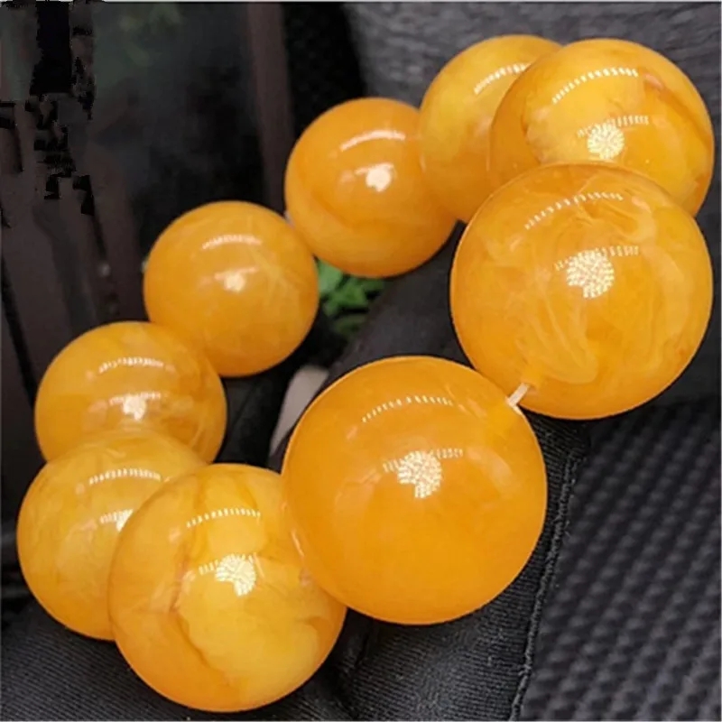 Single-loop for women, chicken fat yellow second-generation amber , unisex round bead bracelet