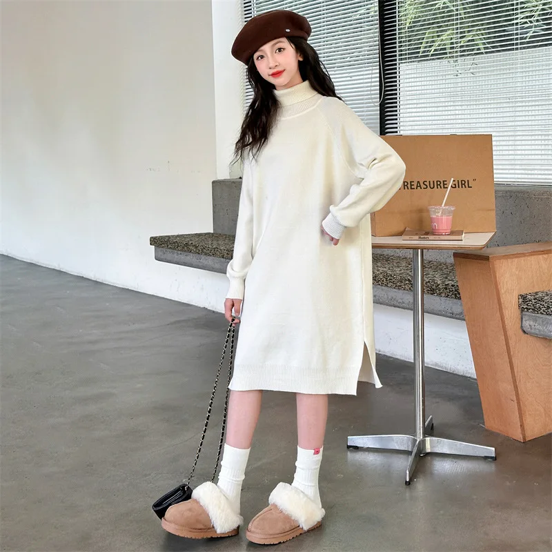 Girls Sweater 2024 New Autumn and Winter Fashion Turtleneck Pullover Long Foreign Sweater Korean Simple Style Clothes Sweater image 5