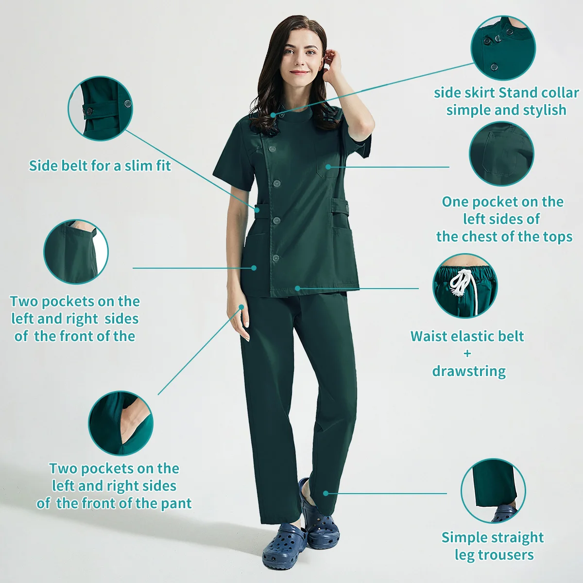 Uniformes de manga corta para enfermera, ropa de enfermería, bolsillo Delgado, pantalones superiores para trabajadores de enfermería, uniformes de veterinario, traje exfoliante