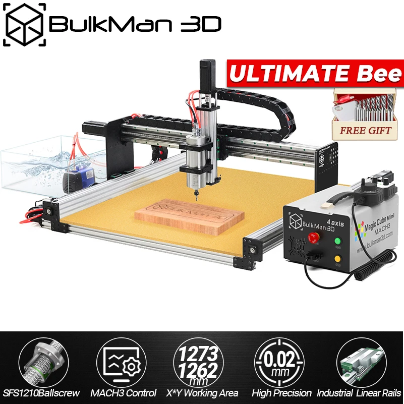

BulkMan3D 4-Axis ULTIMATE Bee CNC Engraver Full Kit UC300 Mach3 Control Box CNC Router Machine for Wood, Metal, Acrylic Cutting