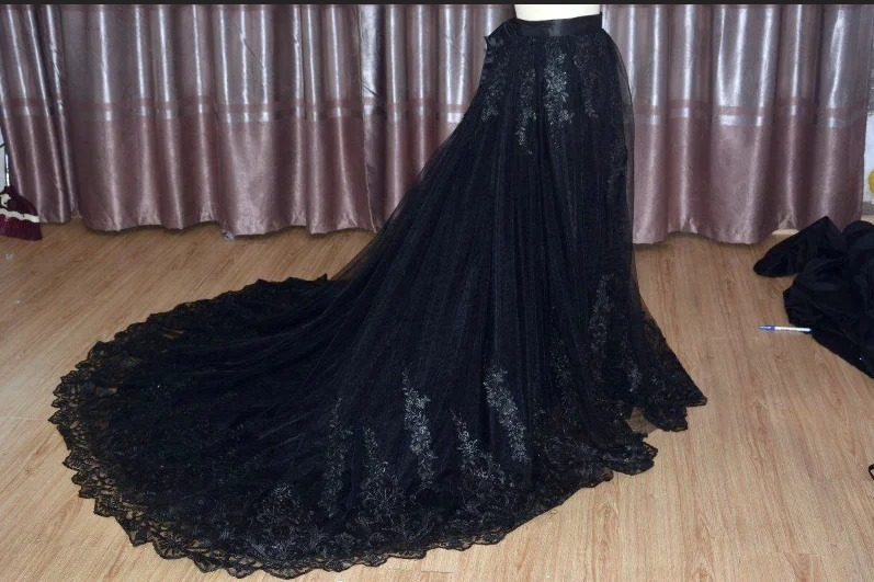 new hot Real picture detachable skirt wedding dress bridal skirt  lace petticoat black tulle skirt custom size