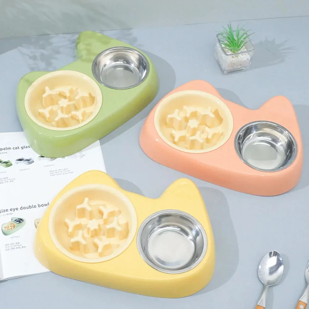 

2-in-1 Pet Slow Feeder Bowl Dual Dish Thick Anti-Choking Food Bowl Non Slip Base Interactive Cat Water Bowl Pet Dogs Drinking