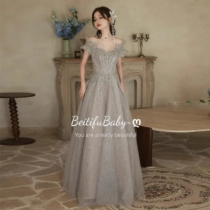 Women's Evening Dresses Vestidos Elegantes Princess Style Ruffles Off The Shoulder Ball Gown Dress for Women Vestidos De Fiesta