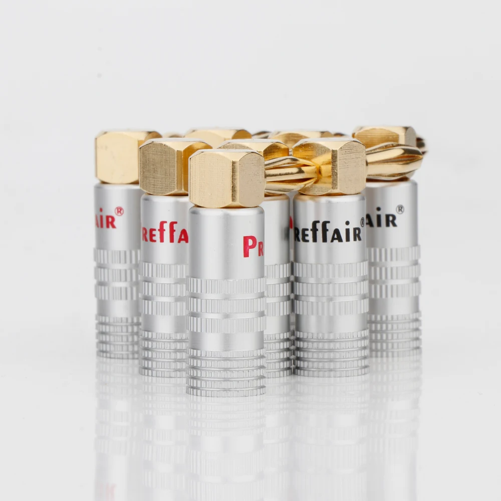 Preffair BA1467 24K الذهب 90 درجة الزاوية اليمنى المتكلم الموز المقابس الصوت وصلة مرفاع لكابل مكبر الصوت