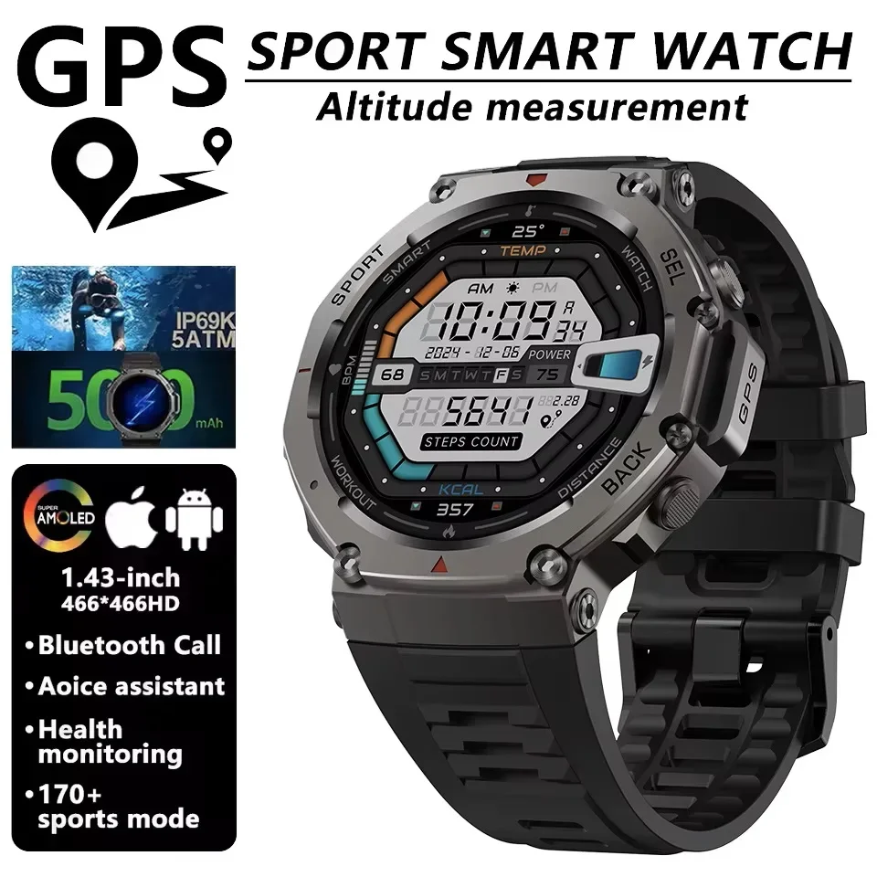 

Outdoor Military Dual-Band GPS Smart Watch 5ATM Waterproof 500mAh Battery Compass Barometric Altimeter HD Call AMOLED Watches