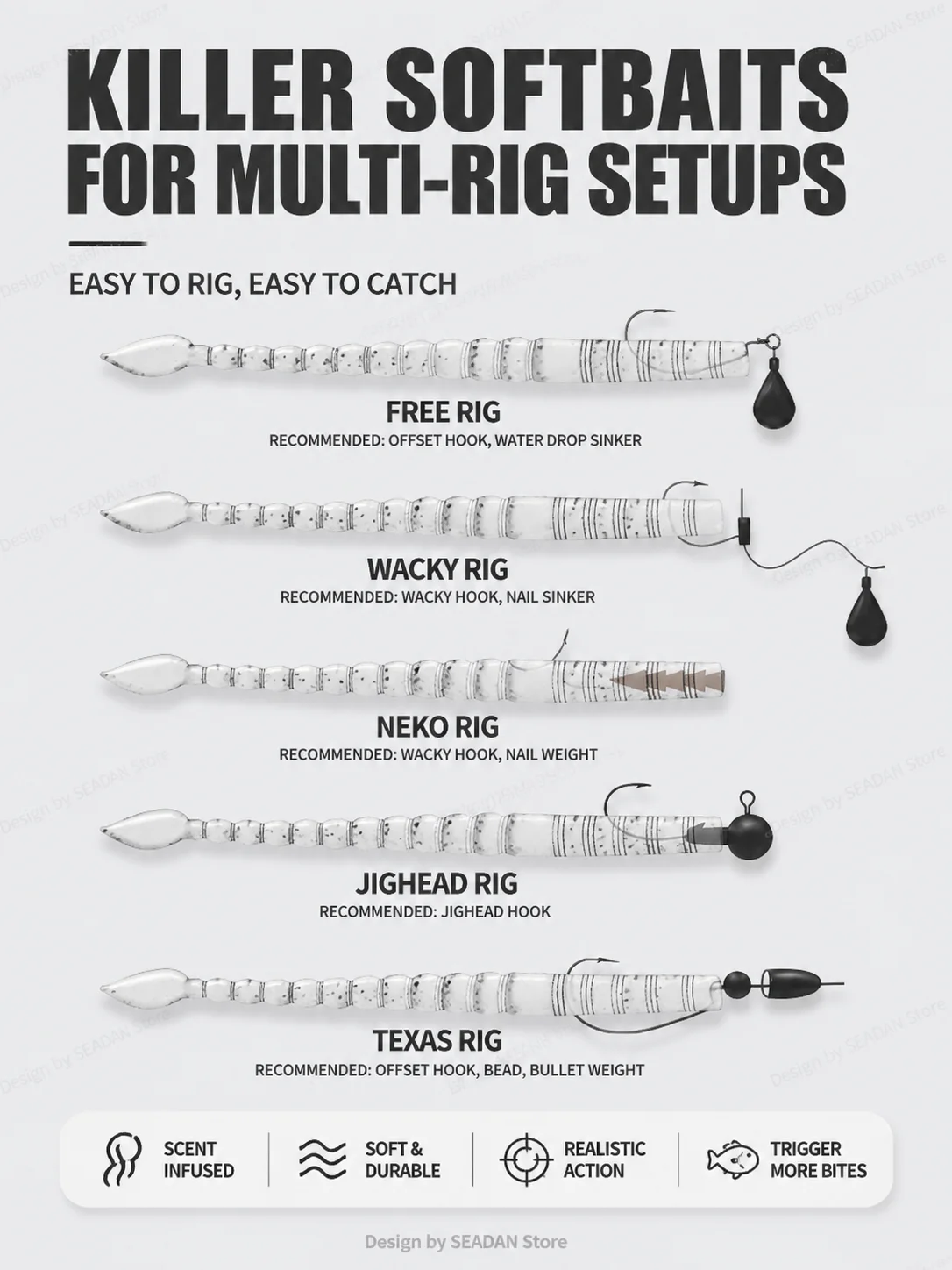 Hopeblaze Floating Leaf Tail Senko Worm 11cm 8 Stück TPE Salzduft Weichköder für Wacky Neko Texas Rig Bass Zander Barsch Forelle – Detail 8