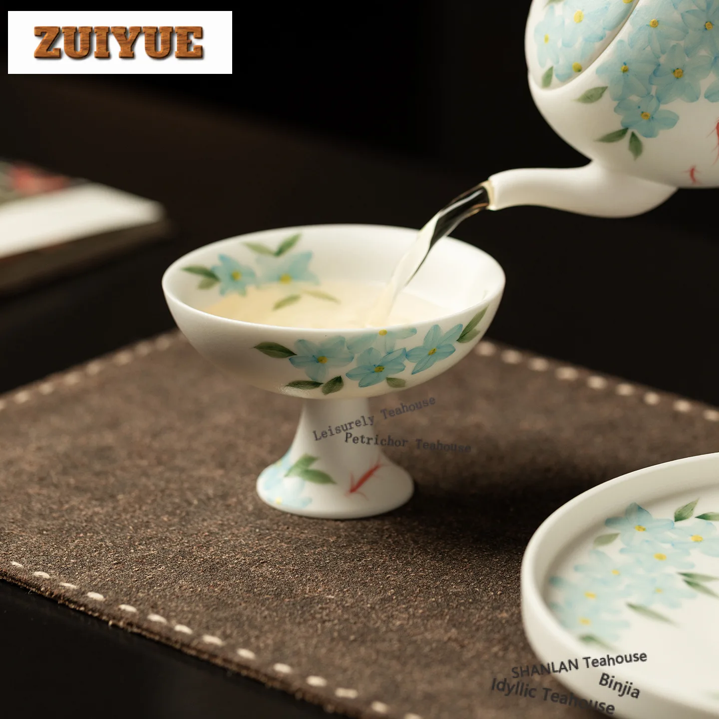 60ml Hand-painted Koi Blue Flowers High Foot Teacup Retro Tea Bowl Cute Cup Tea-tasting Smelling Cup Chazhan Master Cups Craft