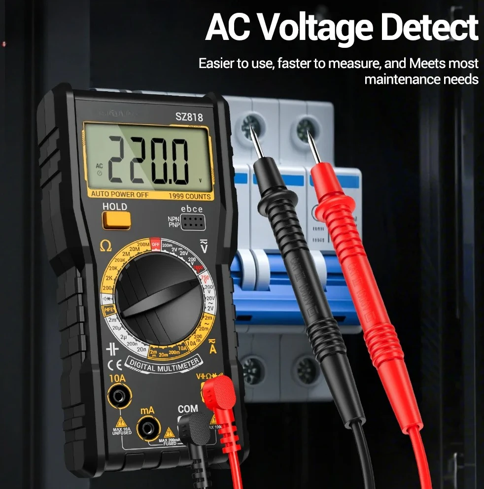 SZ818 Intelligent Digital Multimeter Automotive Tester AC DC Voltage Current Resistance Capacitance Triode Transistor Test Tool