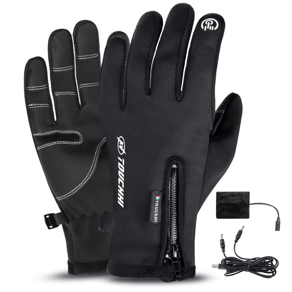 USB Touch Screen Gloves Electric Heated Hand Warmer Winter Ski Gloves Anti-Slip Glove for Cycling Running Driving