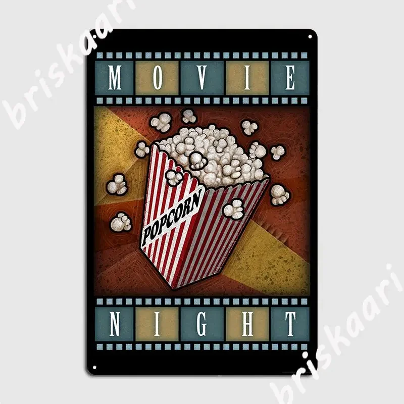 Movie Night Popcorn Metal Plaque Poster Wall Pub Personalized Wall Decor Cinema Tin Sign Poster