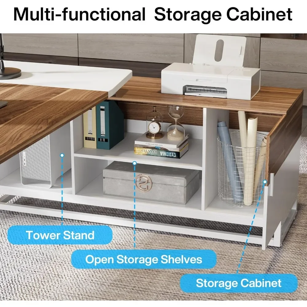 74.8” Executive Desk and 55” Lateral File Cabinet, Large L-Shaped Computer Desk with Storage Cabinet and Shelves