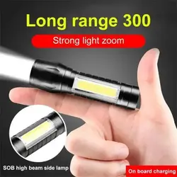 Mini LED Flashlight COB Side Light Portable Flash Light Outdoor Torch USB Rechargeable For Fishing Camping Hiking Lantern Lamp