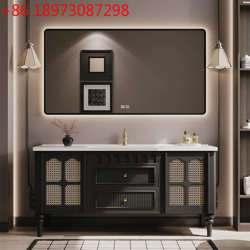 

Французский шкаф для ванной комнаты, комбинированный дуб от пола до потолка, американская керамическая встроенная раковина для ванной комнаты