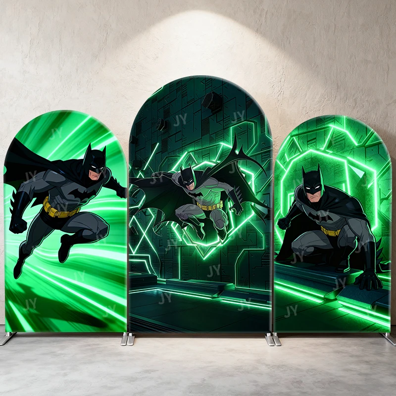 

Batman Green Tech Theme Arch Backdrop Cover Neon Grid Cartoon Background For Kids Birthday Baby Shower Party Decoration
