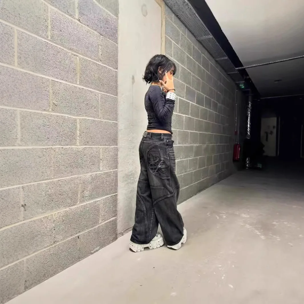 

Waed Bla ey Straight Leg Jeans Women's Vintage Hip Hop Trendy Brand Early Autumn Wide Leg Cotton Stretch Denim