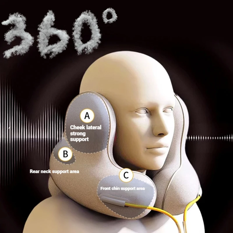 Schlafkissen mit Nackenmassage und Musik, Geräuschunterdrückung |   U-förmiges Nackenstützkissen für Reisen und Zuhause