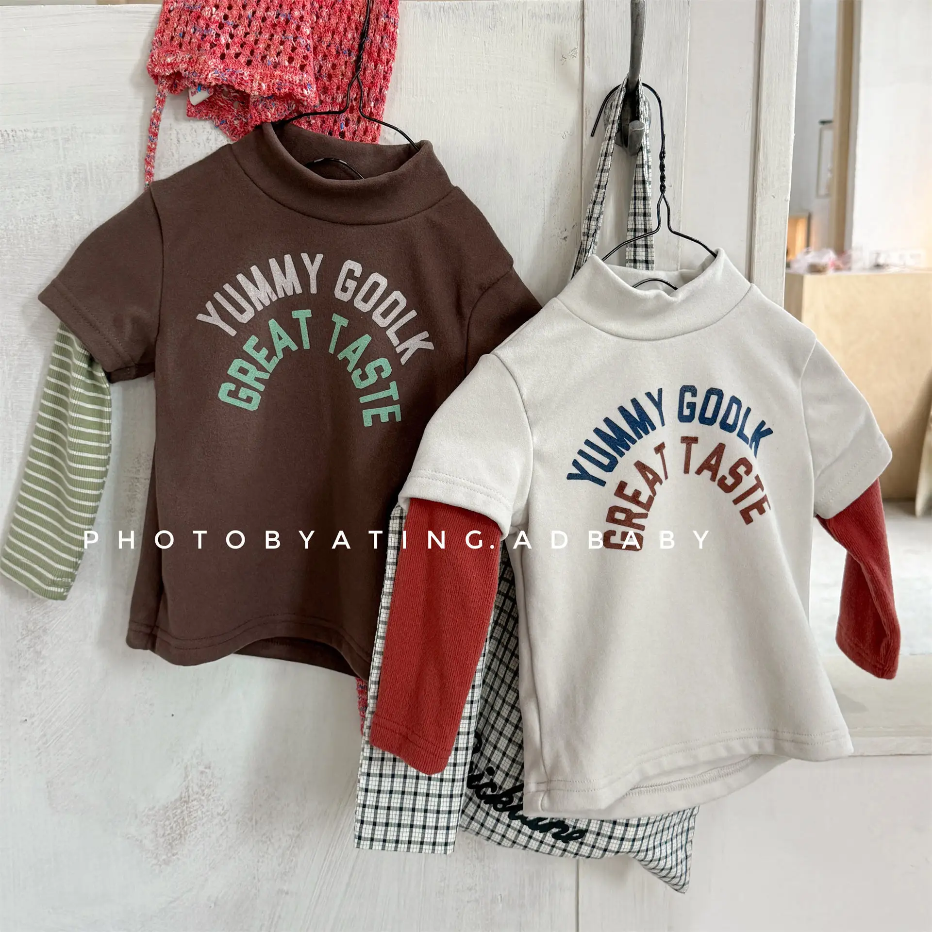 

2026 Kids Winter Autumn Clothing Korean Style High Neck T-Shirt Boys Girls Long Sleeve Top Cotton Blend Warm Fleece Tee