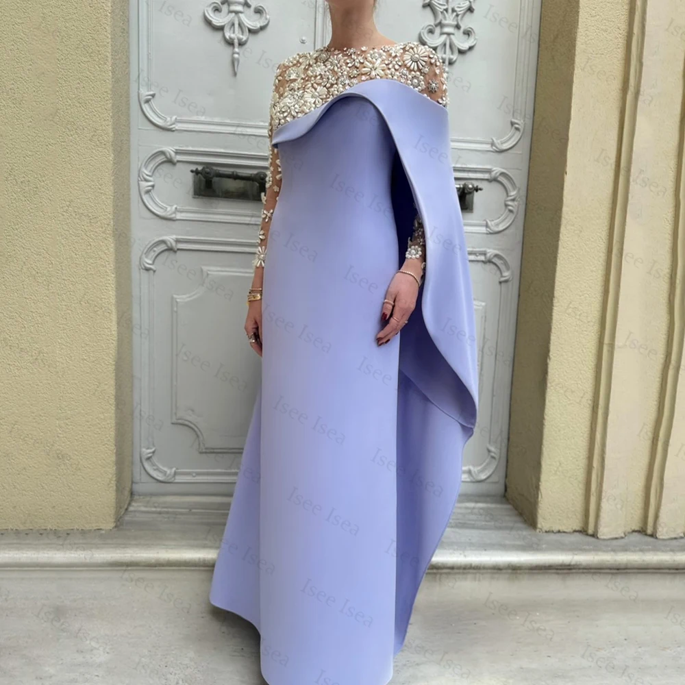 

Customized Saudi Arabia Luxury Evening Dress Beaded O-Neck Full Sleeve Mermaid Satin فستان شارون سعيد سهره