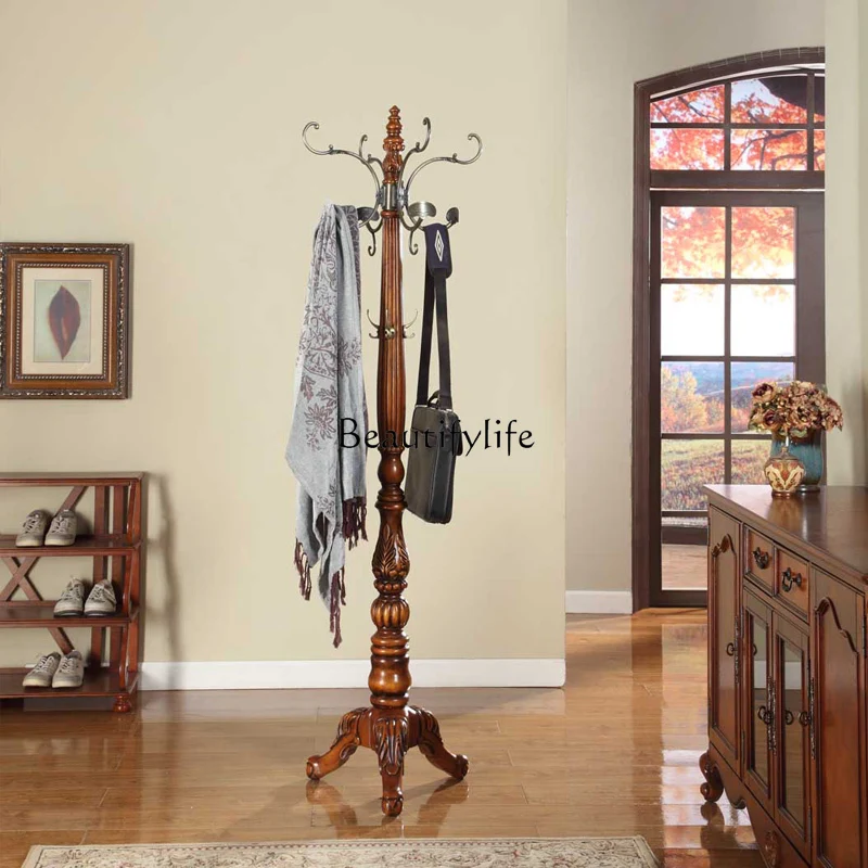 

European coat rack American solid wood carving high-end floor clothes rack