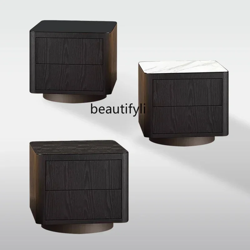 B6 لوح صخري إيطالي فاخر خفيف من الخشب الصلب بجانب السرير نموذج غرفة نوم خزانة مربعة A15