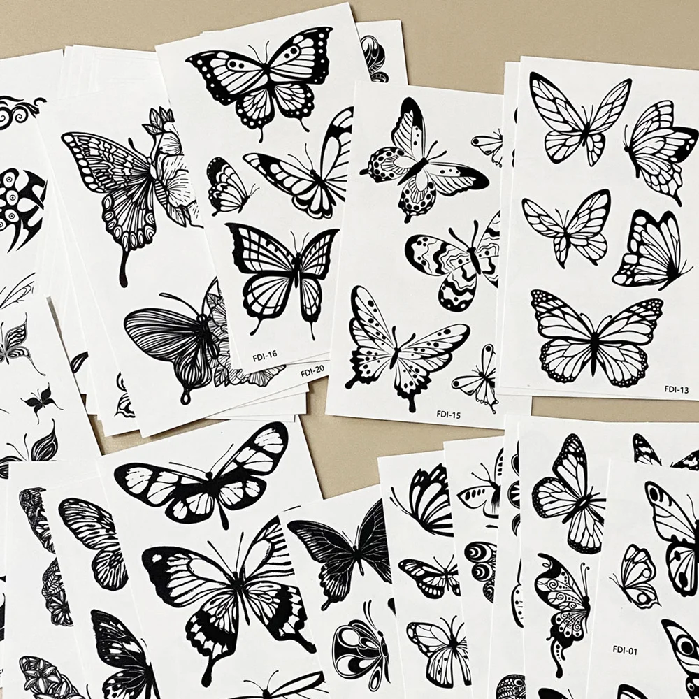 30 Sheets Butterfly Temporary Tattoos Waterproof Black Flower Tattoo Stickers for Women And Men Hand And Body Decor view 5