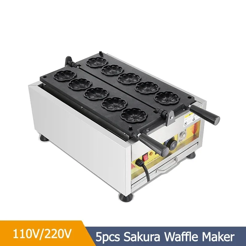 5pcs Cherry Blossom Sakura Flower Shape Waffle Machine Non-stick 110V 220V Commercial Electric Cherry Blossom Waffle Maker