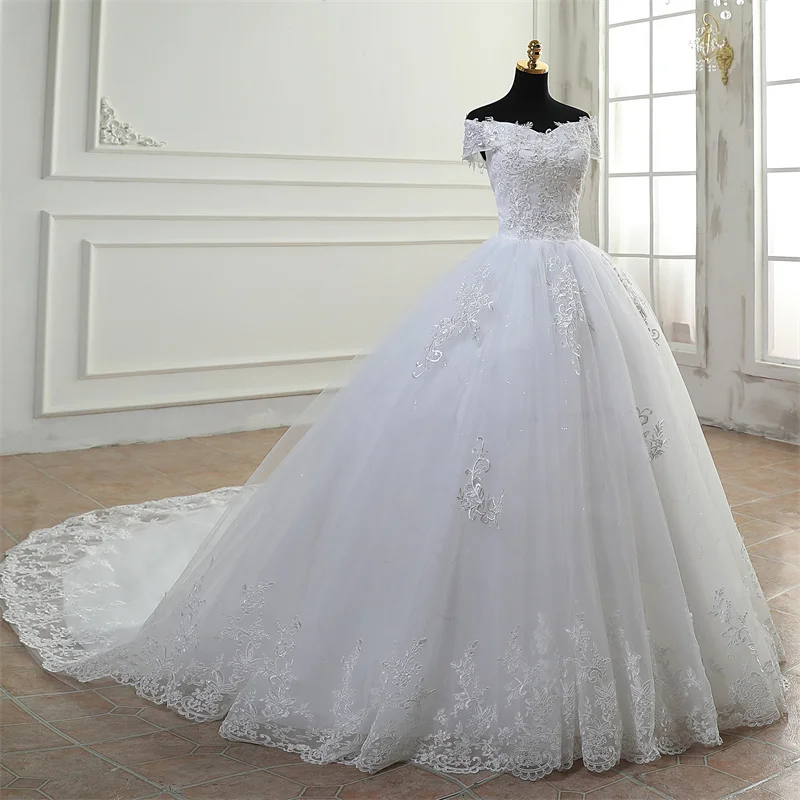 Y & M Novias Cheap Off spalla Vestido De Noiva abito da sposa avorio treno o pavimento su misura Plus Size Tulle da sposa Mariage