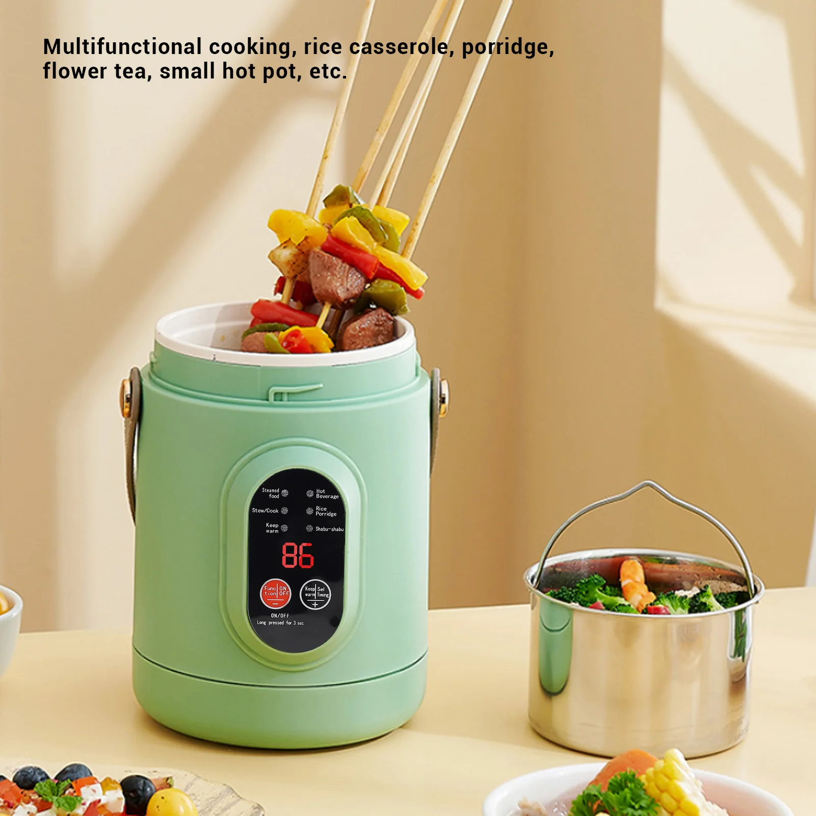 وعاء كهربائي محمول مدمج للسفر متعدد الوظائف سخان غلاية الماء الساخن كوب تسخين وعاء الحساء