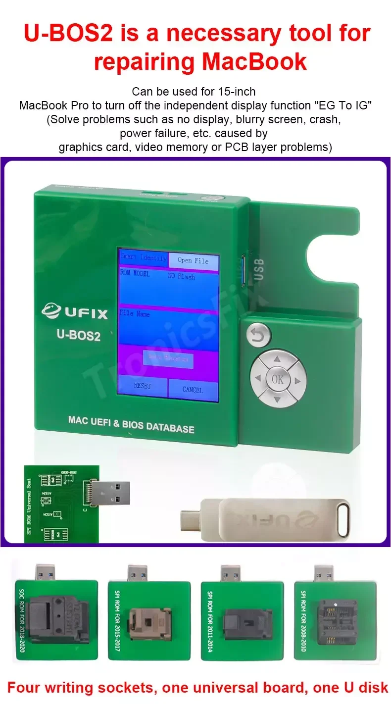 

UFIX U-BOS2 /MAC UEFI & BIOS DATABASE /Four Writing Sockets One Unversal Board One U Disk Support Mac From 2008-2020 Test Seat