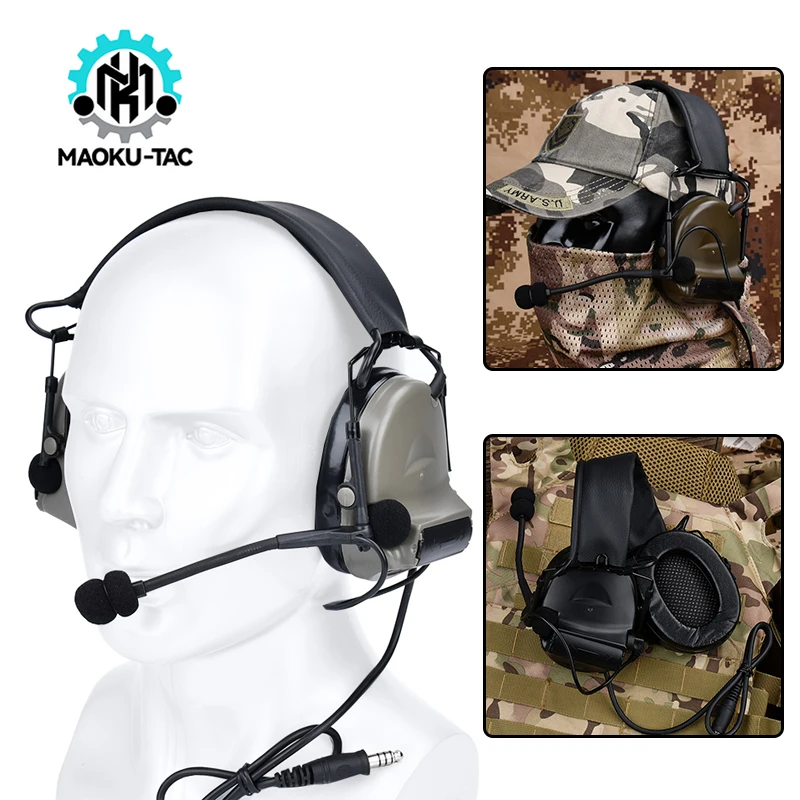 Casque tactique C2 COMTAC 2, réduction du bruit, adaptateur de silencieux, Microphone de Communication, écouteurs, accessoires de chasse