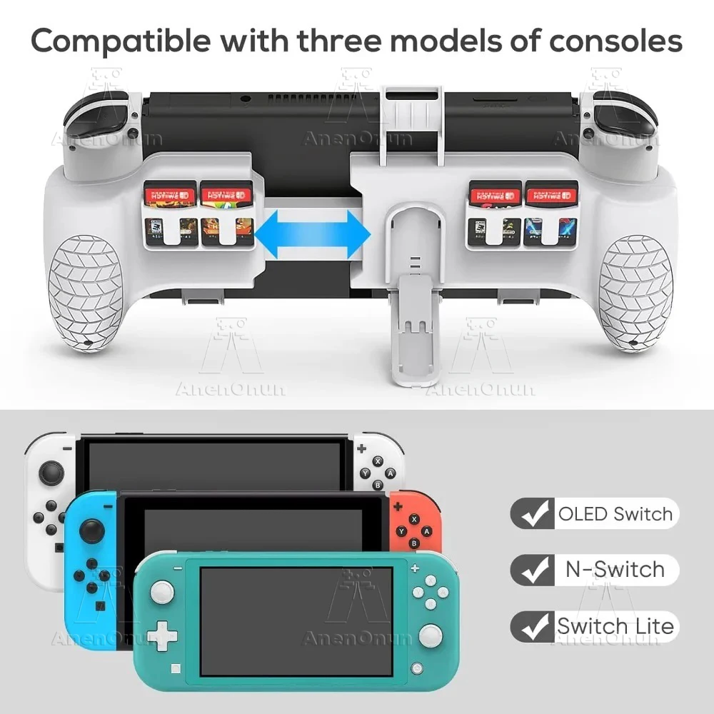 Switch/Switch OLED/Switch Lite High Quality Grip Case with Adjustable Stand 4 Game Card Storage Slots 8PCS Thumb Stick Grip Caps