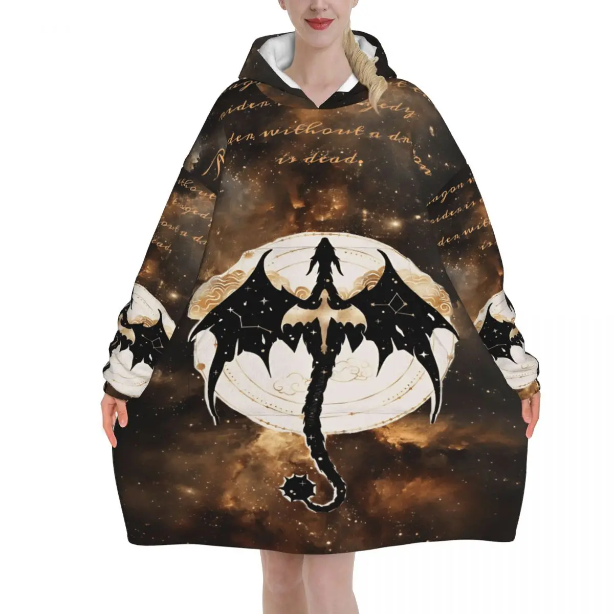 F-Fourth W-Wing Dragon Oversized Blanket Hoodie Sweatshirt Long Fleece Hooded Wearable Blanket with Large Pocket for Women Men