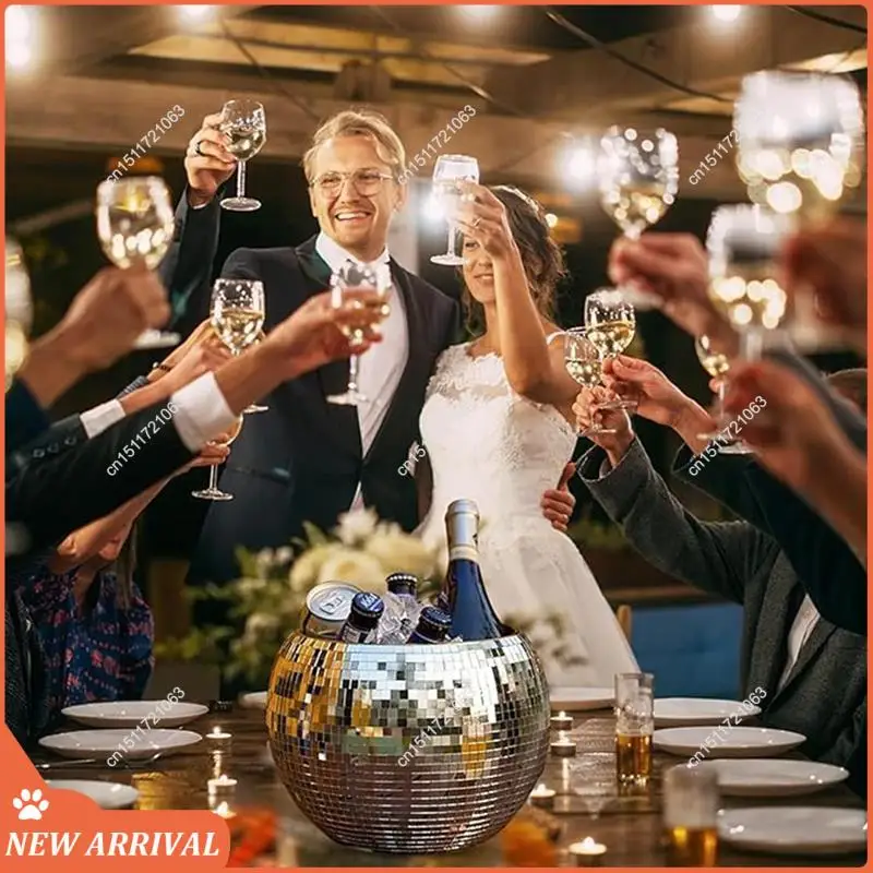 Emption!10-Inch Disco Ball Ice Bucket Silver Sparkly Mirror Ball Icebucket For Wine, Drinks, Home Bar Beverage Cooler For Partys