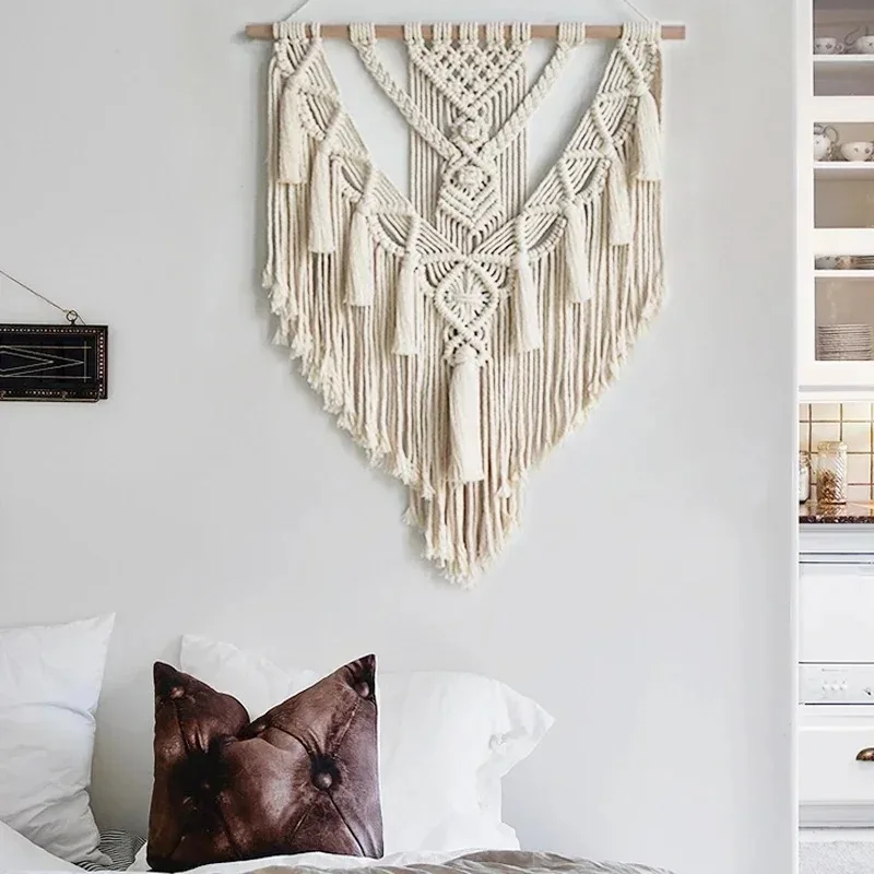 Macrame Woven Wall Hanging Boho Home Chic Bohemian Geometric Art Decor Beautiful Apartment Dorm Room Decoration Tapestry