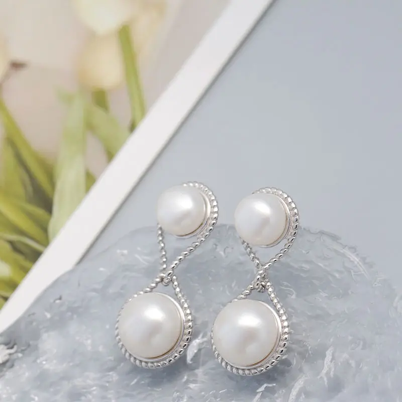 

Minimalist Style 925 Sterling Silver Earrings Inlaid Natural Freshwater Pearl Earring Lady Fashion Creative Jewelry Gift