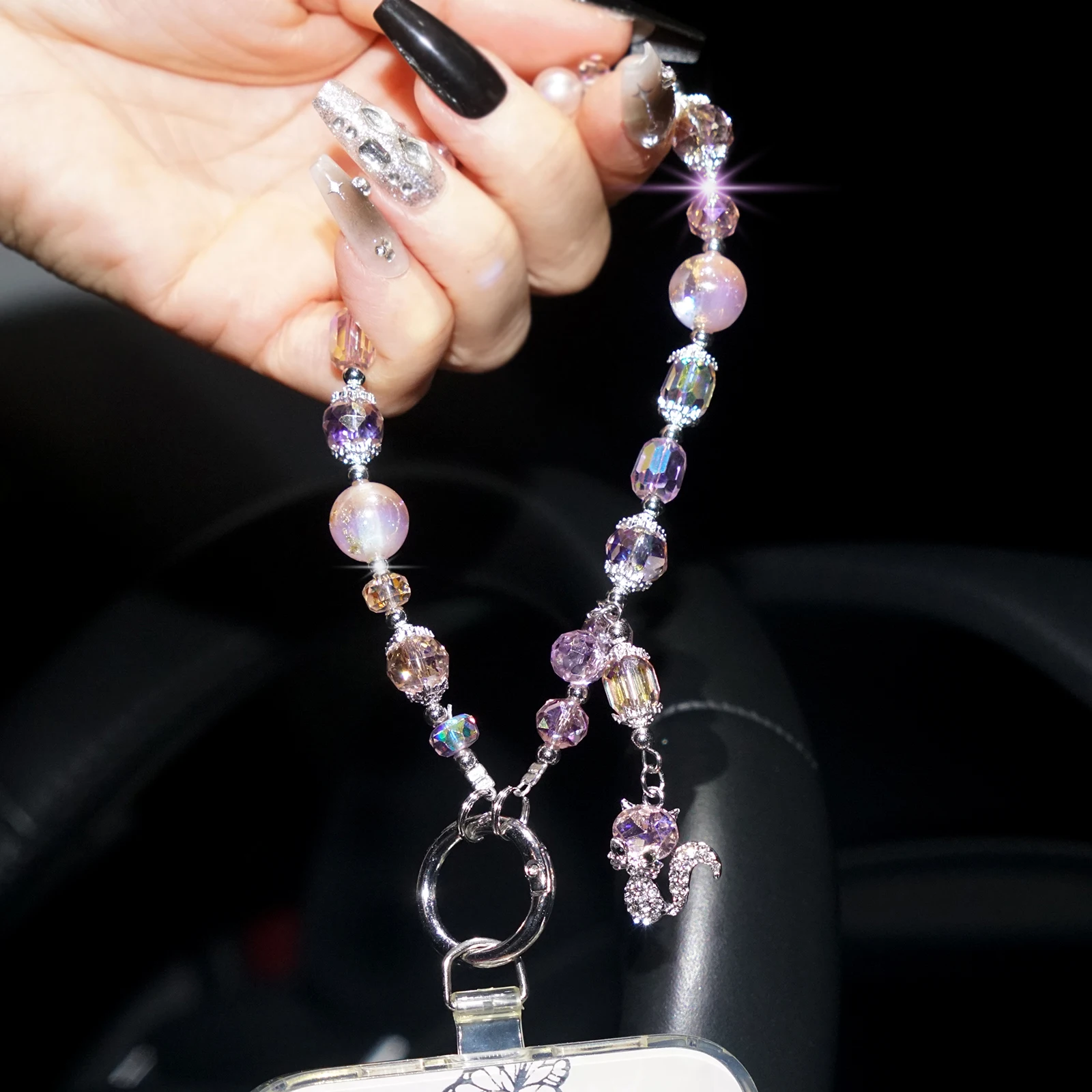 Crystal Fox Pendant Bracelet for iPhone Hanging Rope Keychain Car Pendant Bag Hanging Chain Accessories Charm Women