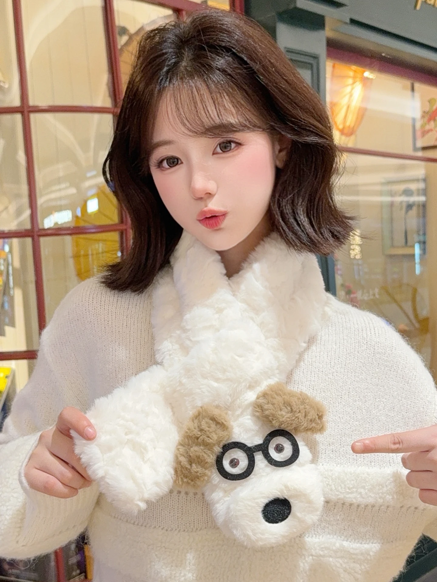 cao-bonito-cruzado-cachecol-feminino-plu-inverno-cachecol-japones-sle-doce-macio-menina-estudante-versatil-2025-novo-lenco-faion