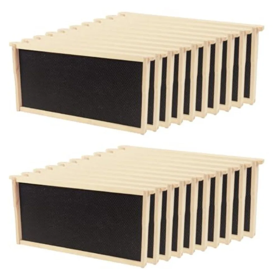 

20 Pack Beehive Frames and Wax Foundations for Deep Brood Bee Hives Frames with 100% Beeswax Coated Foundations Sheets Deep Hon
